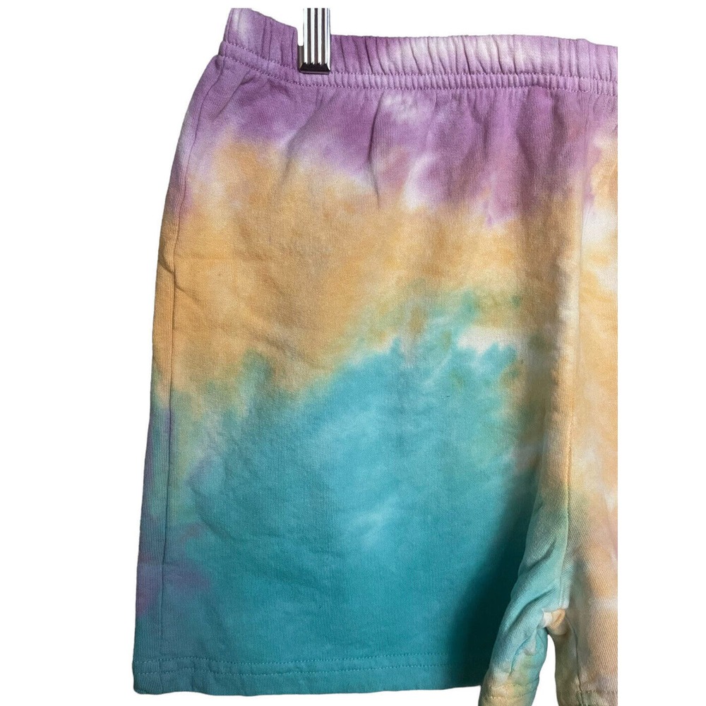 By Samii Ryan Orange Purple and Blue "Don't Play Me" Tie Dye Sweat Shorts Size L - Picture 4 of 7